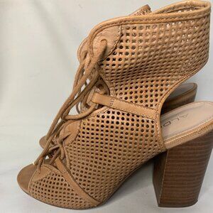 Aldo Women Brown Open Toe Lace Up Block Heels Size 8